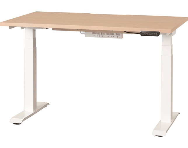 小島工芸 電動昇降デスク C1EB-120×75デスクチェリーナチュラル　脚ホワイトの写真