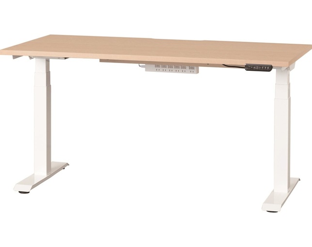 小島工芸 電動昇降デスク C1EB-150×75デスクチェリーナチュラル　脚ホワイトの写真