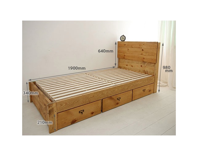 ラスティック(Rustic) 収納付き木製ベッドのメイン写真
