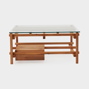 Oak wood smoked キャンドルホルダー2個セット（コンランショップ） Storage Ottoman with Wood Top - Light Gray Textured Woven