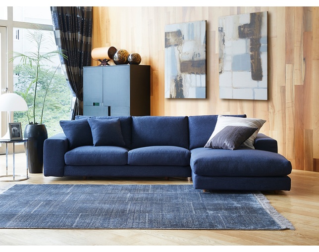 IDC OTSUKA(大塚家具) カウチソファ　デュオ2　張地：#4タレントネイビー/肘：ワイド/脚：ロータイプの写真