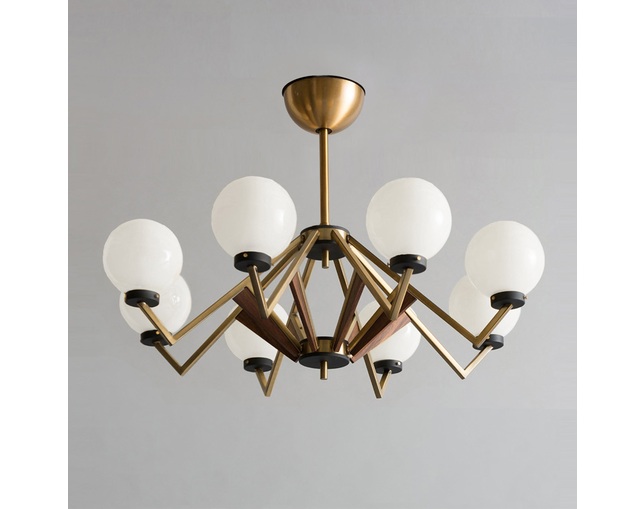 COMPLEX UNIVERSAL FURNITURE SUPPLY 1950’S Milk Glass Ball Eight Arm Chandelierの写真