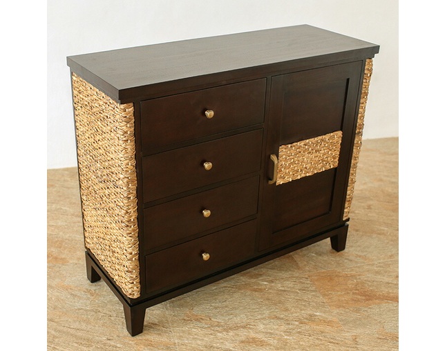 MITRA Water Hyacinth Cabinet with 4 Drawers & Shelfの写真